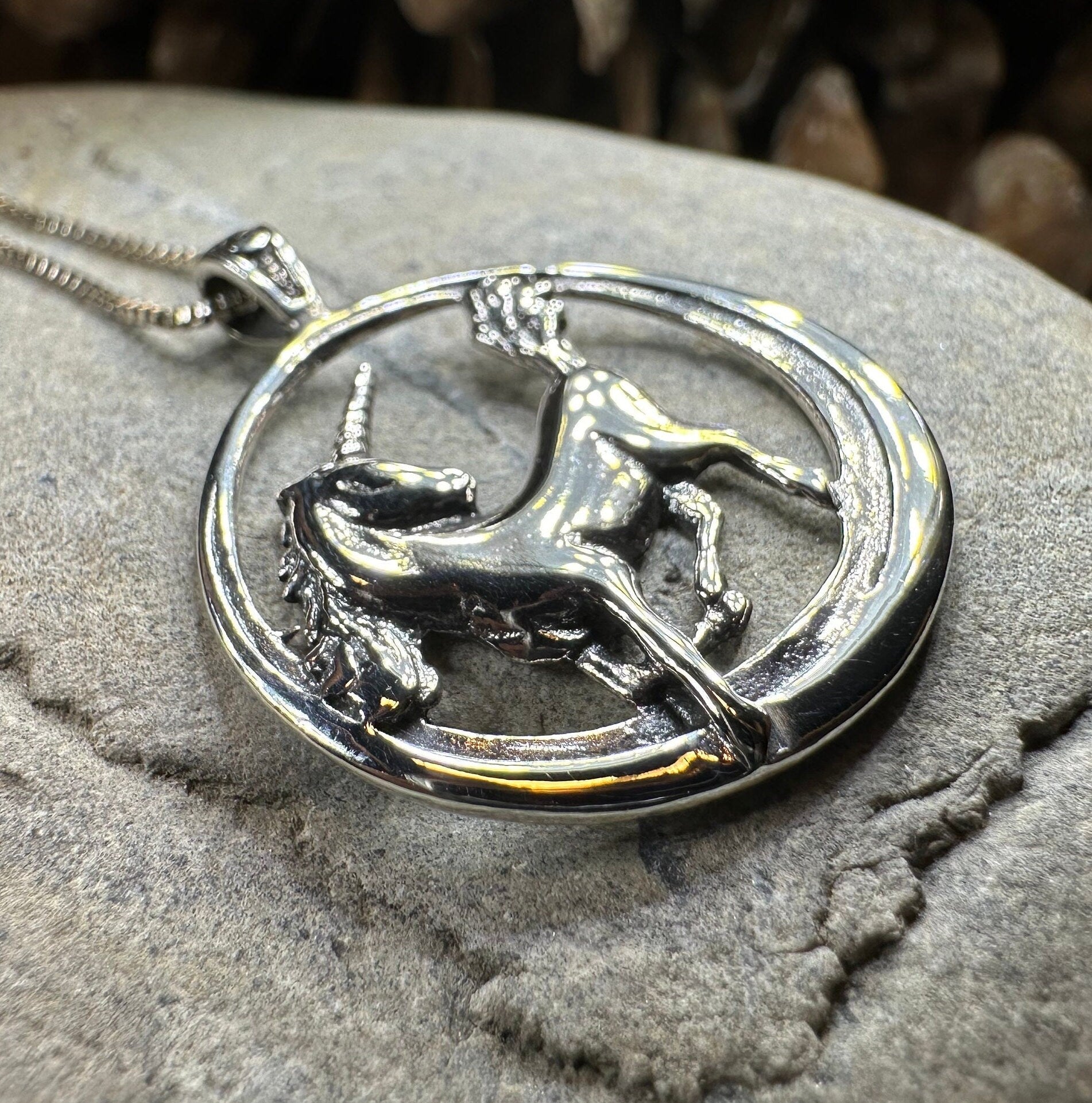 Prancing Unicorn Necklace in Sterling Silver