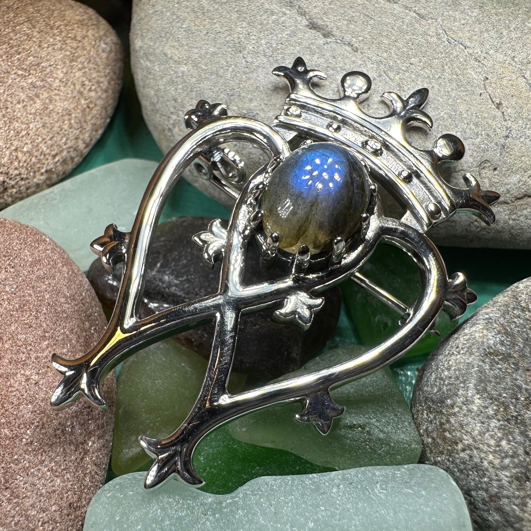 Labradorite Scottish Luckenbooth Brooch in Sterling Silver