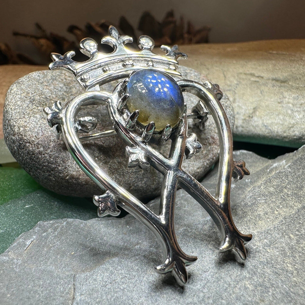 Labradorite Scottish Luckenbooth Brooch in Sterling Silver