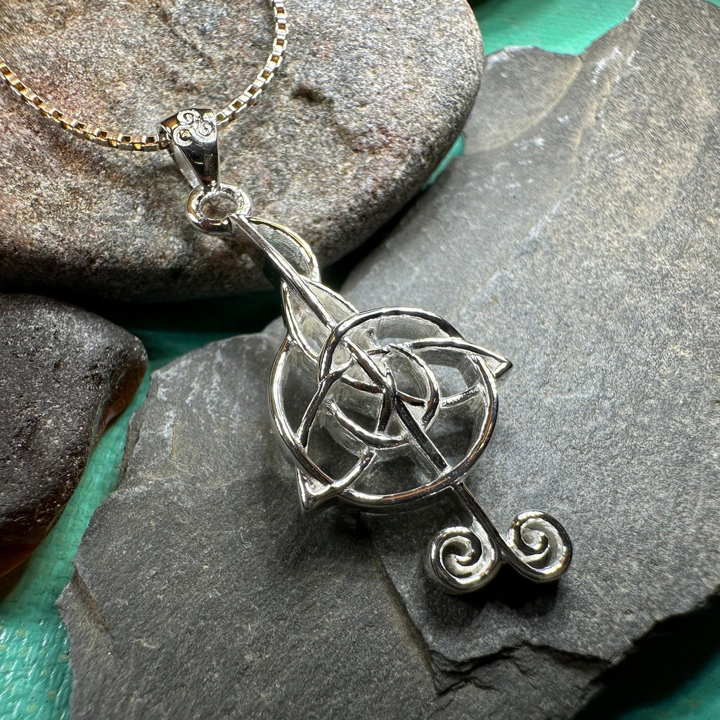 Celtic Music Note Necklace in Sterling Silver