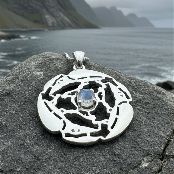 Old World Triple Raven Moonstone Necklace in Sterling Silver
