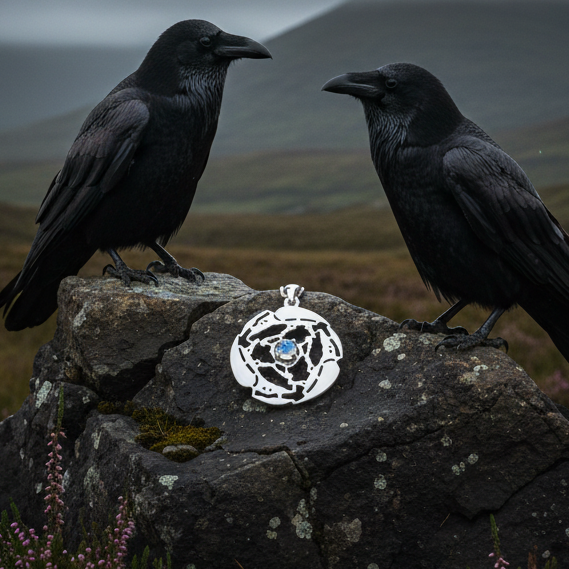 Old World Triple Raven Moonstone Necklace in Sterling Silver