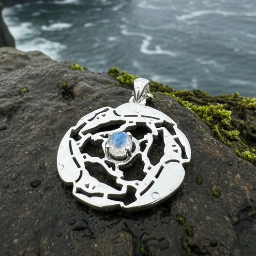 Old World Triple Raven Moonstone Necklace in Sterling Silver
