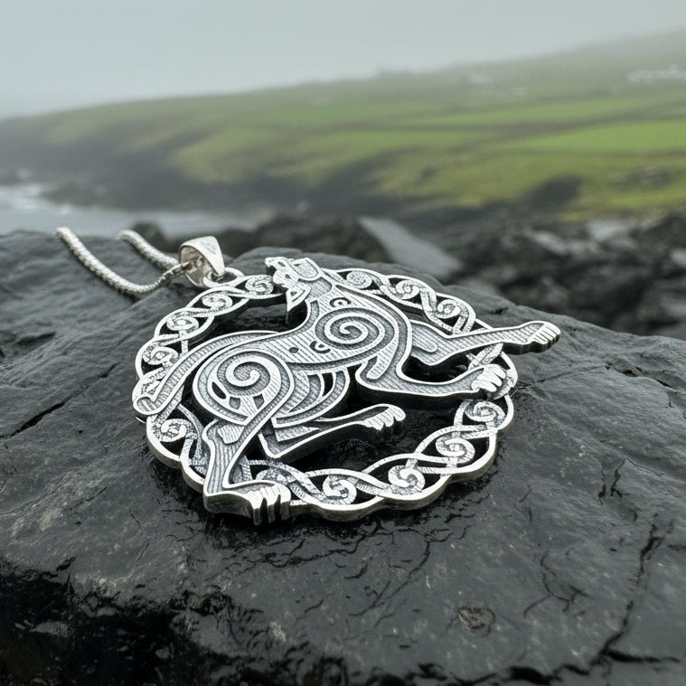 Pictish Celtic Dog Necklace in Sterling Silver