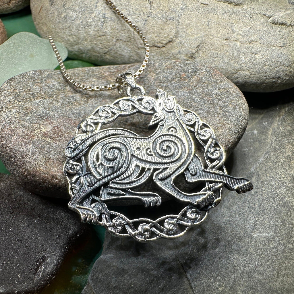 Pictish Celtic Dog Necklace in Sterling Silver