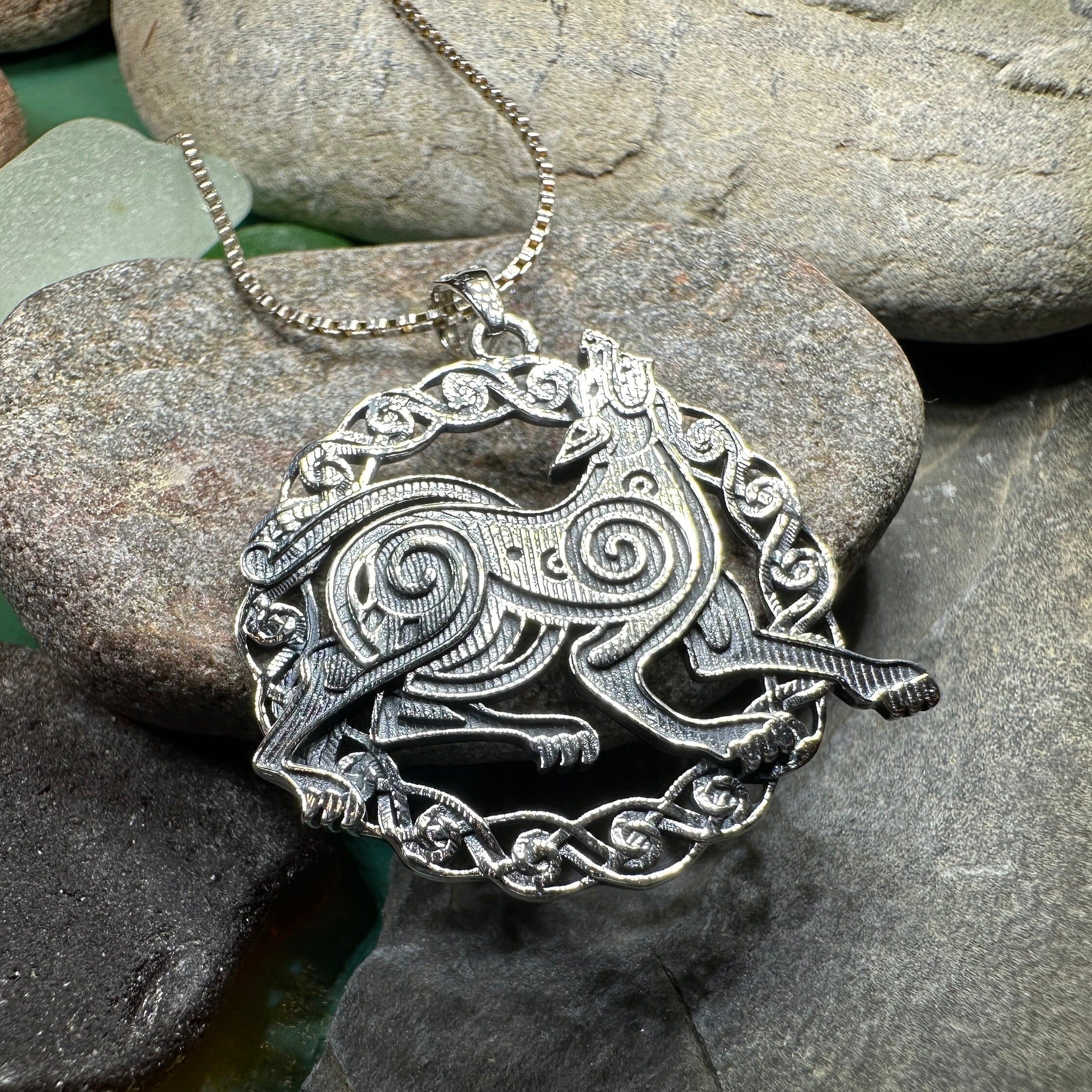 Pictish Celtic Dog Necklace in Sterling Silver