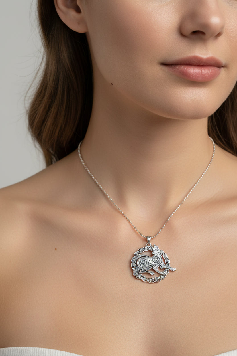 Pictish Celtic Dog Necklace in Sterling Silver