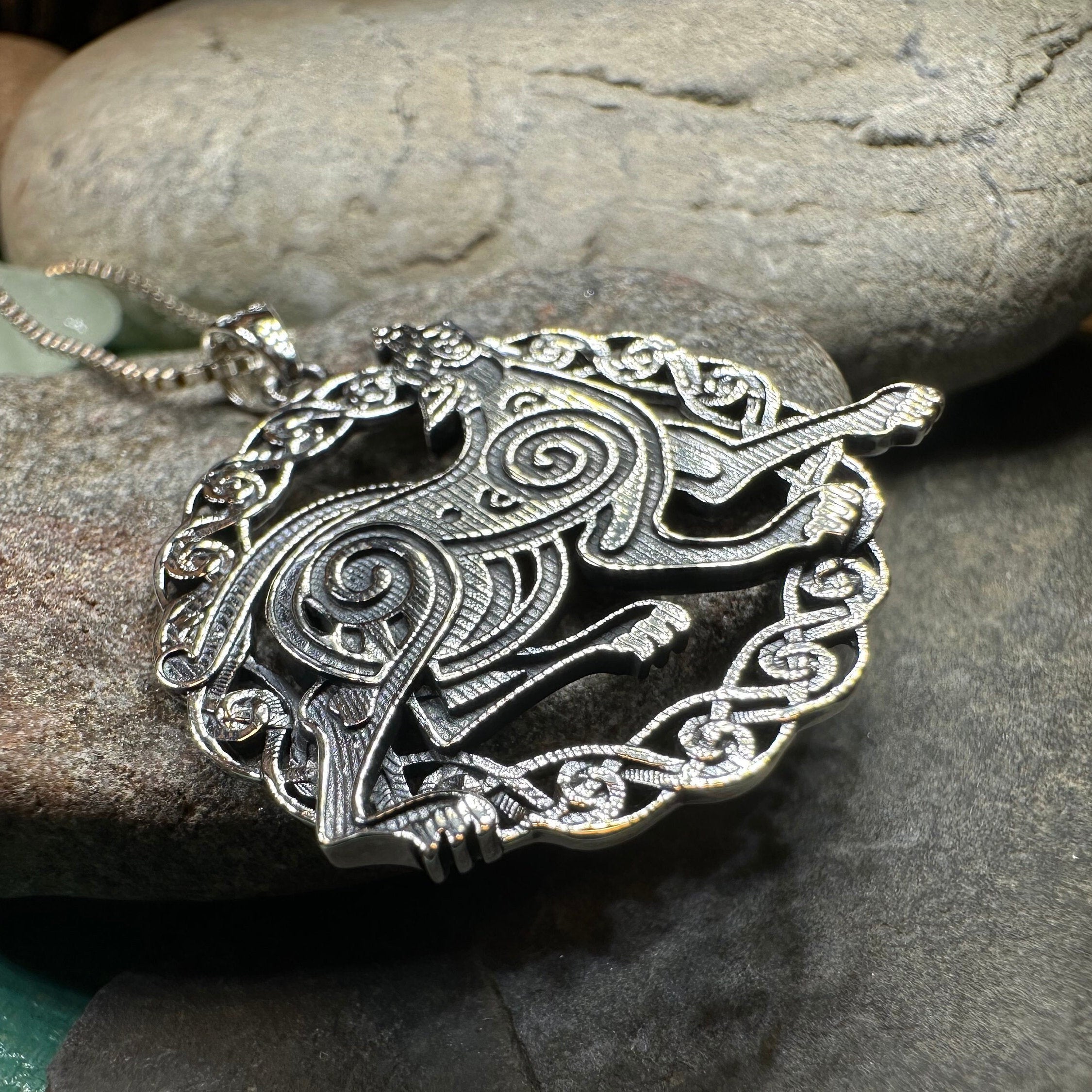 Pictish Celtic Dog Necklace in Sterling Silver