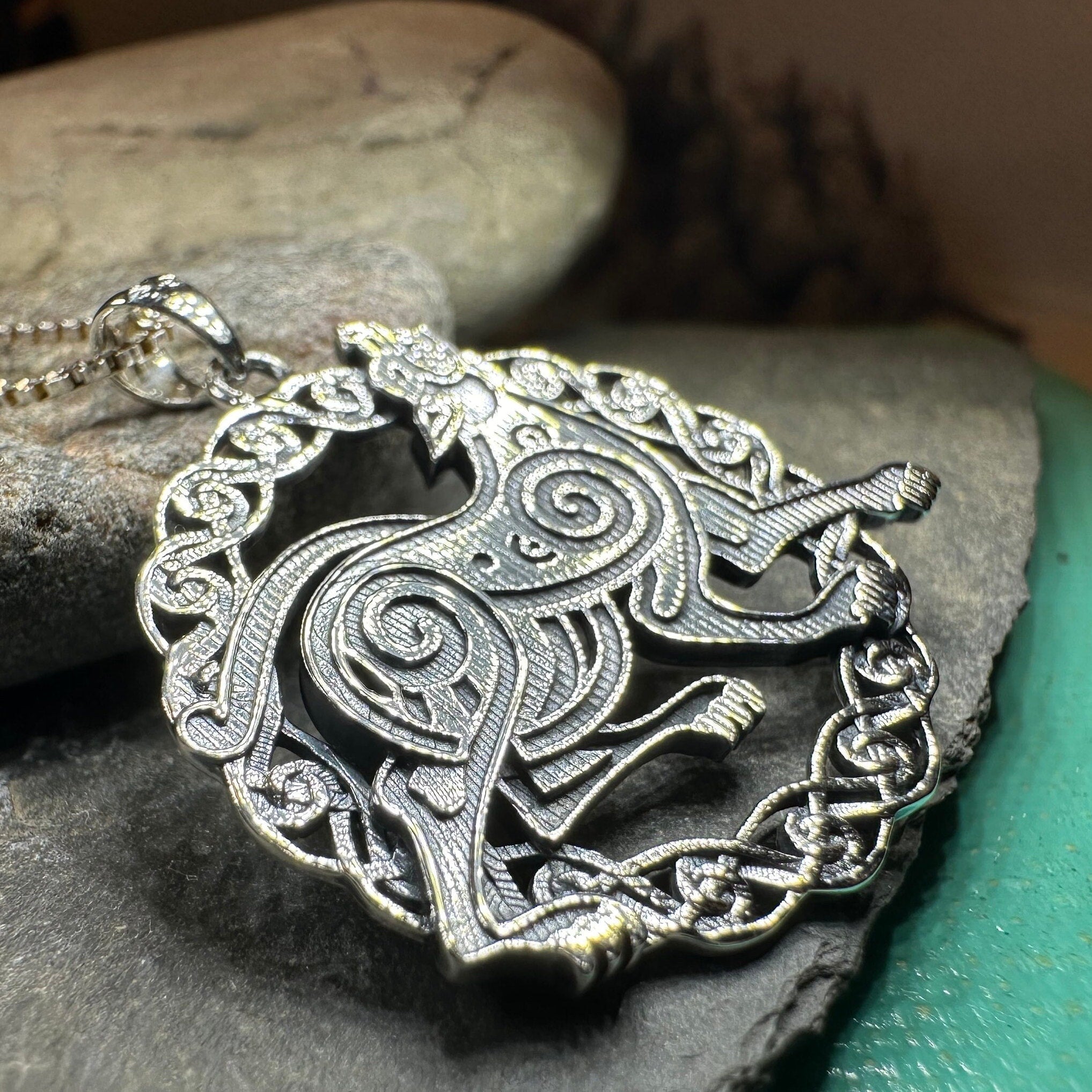 Pictish Celtic Dog Necklace in Sterling Silver