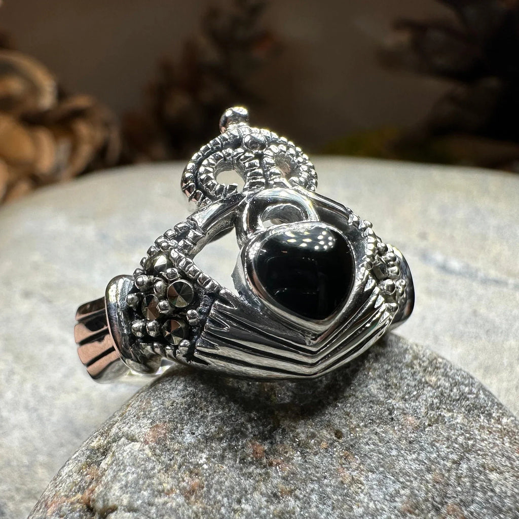 True Bond Onyx Irish Claddagh Ring in Sterling Silver