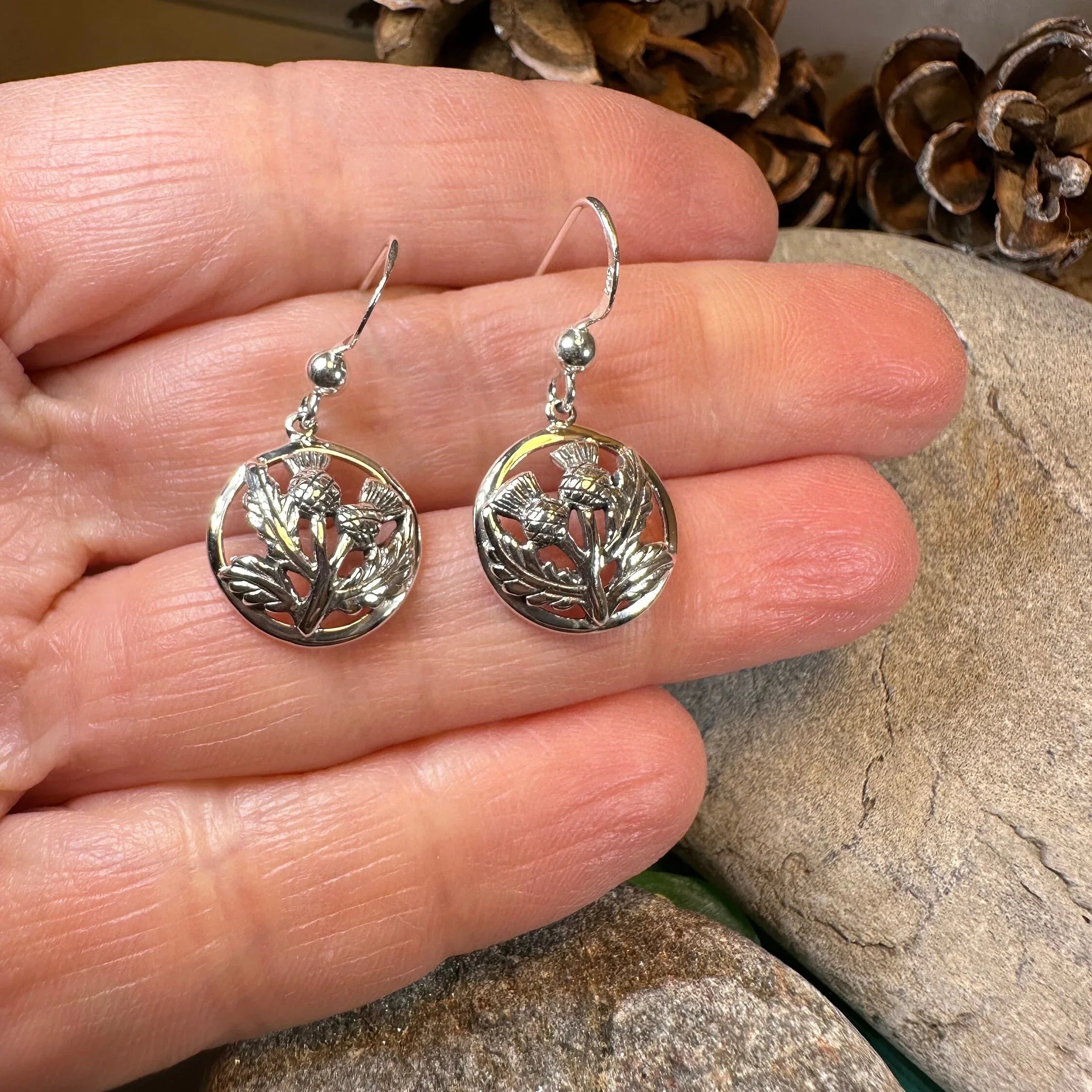 Aviemore Scottish Thistle Earrings in Sterling Silver