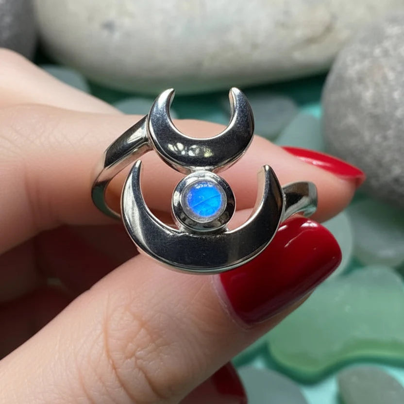 Double Crescent Moon Ring in Sterling Silver