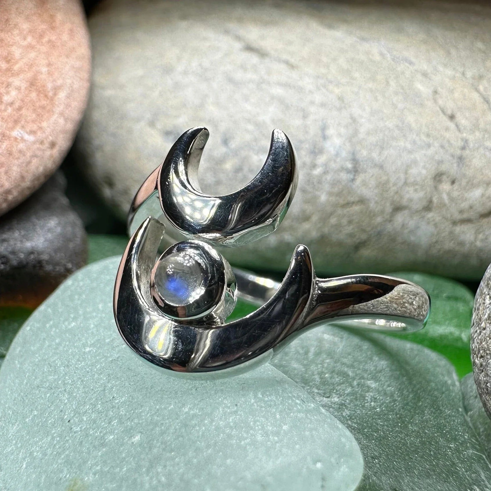 Double Crescent Moon Ring in Sterling Silver