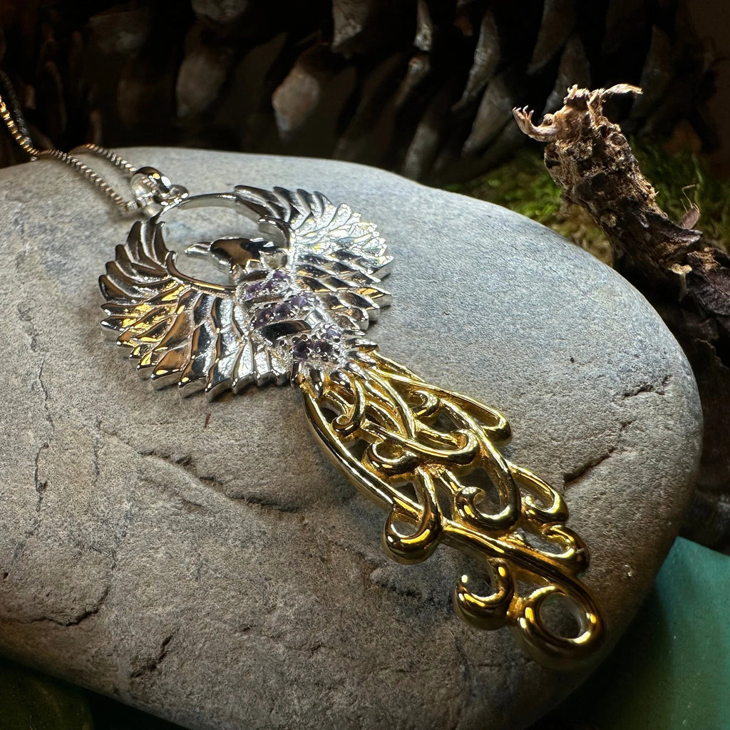 Golden Fire Phoenix Necklace in Sterling Silver