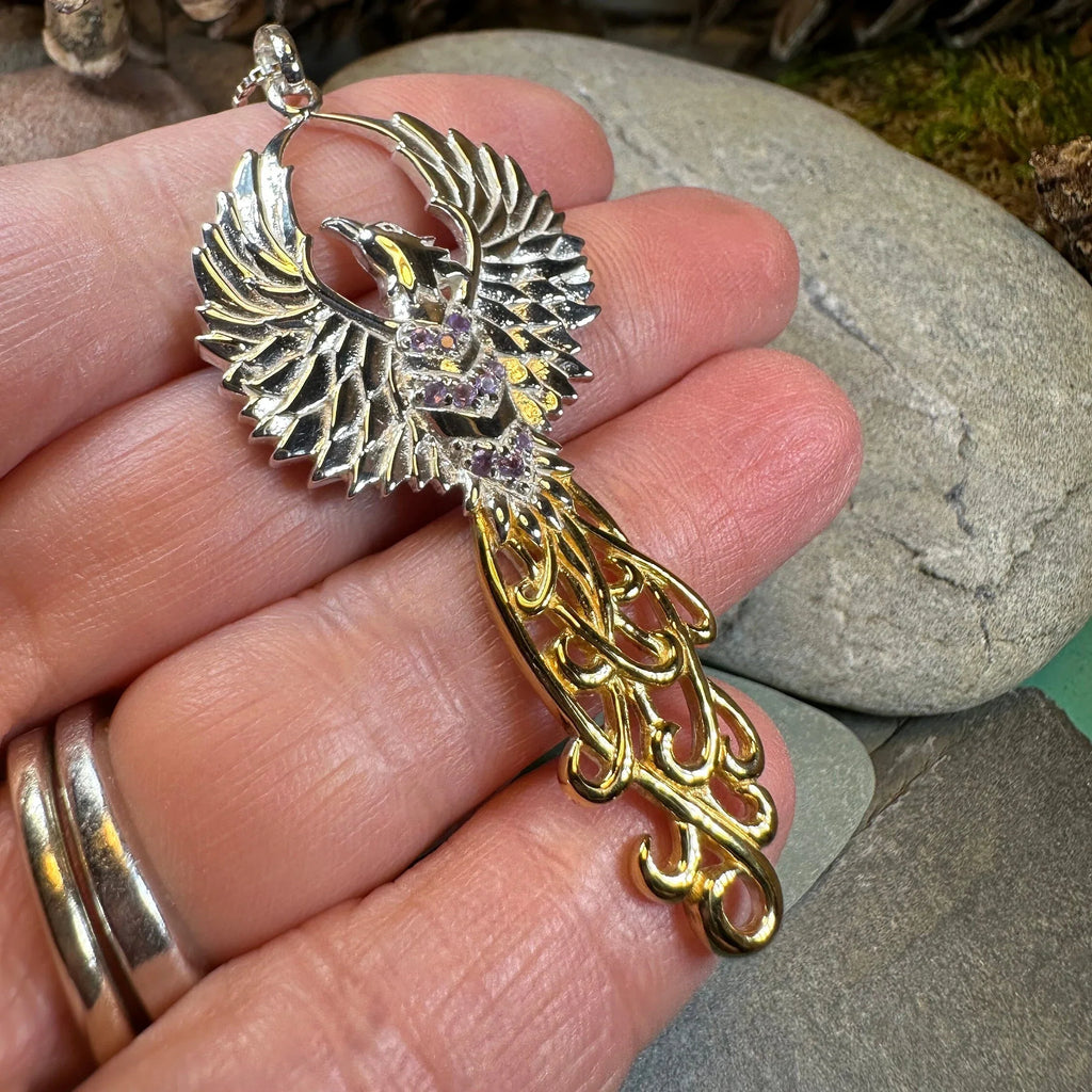 Golden Fire Phoenix Necklace in Sterling Silver