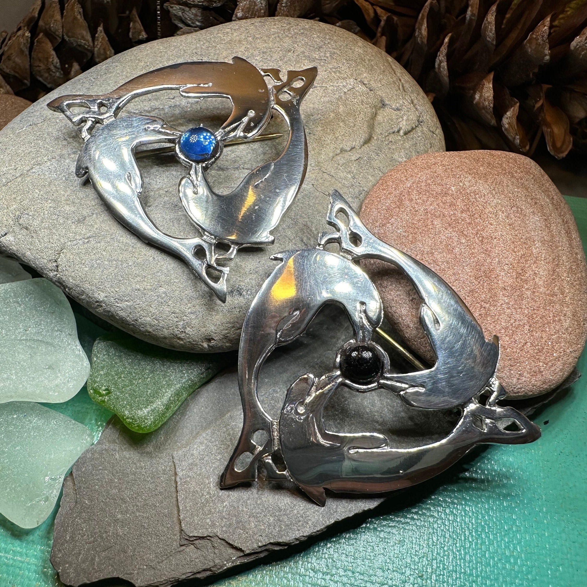 Celtic Dolphin Triskele Brooch - Handmade in Scotland