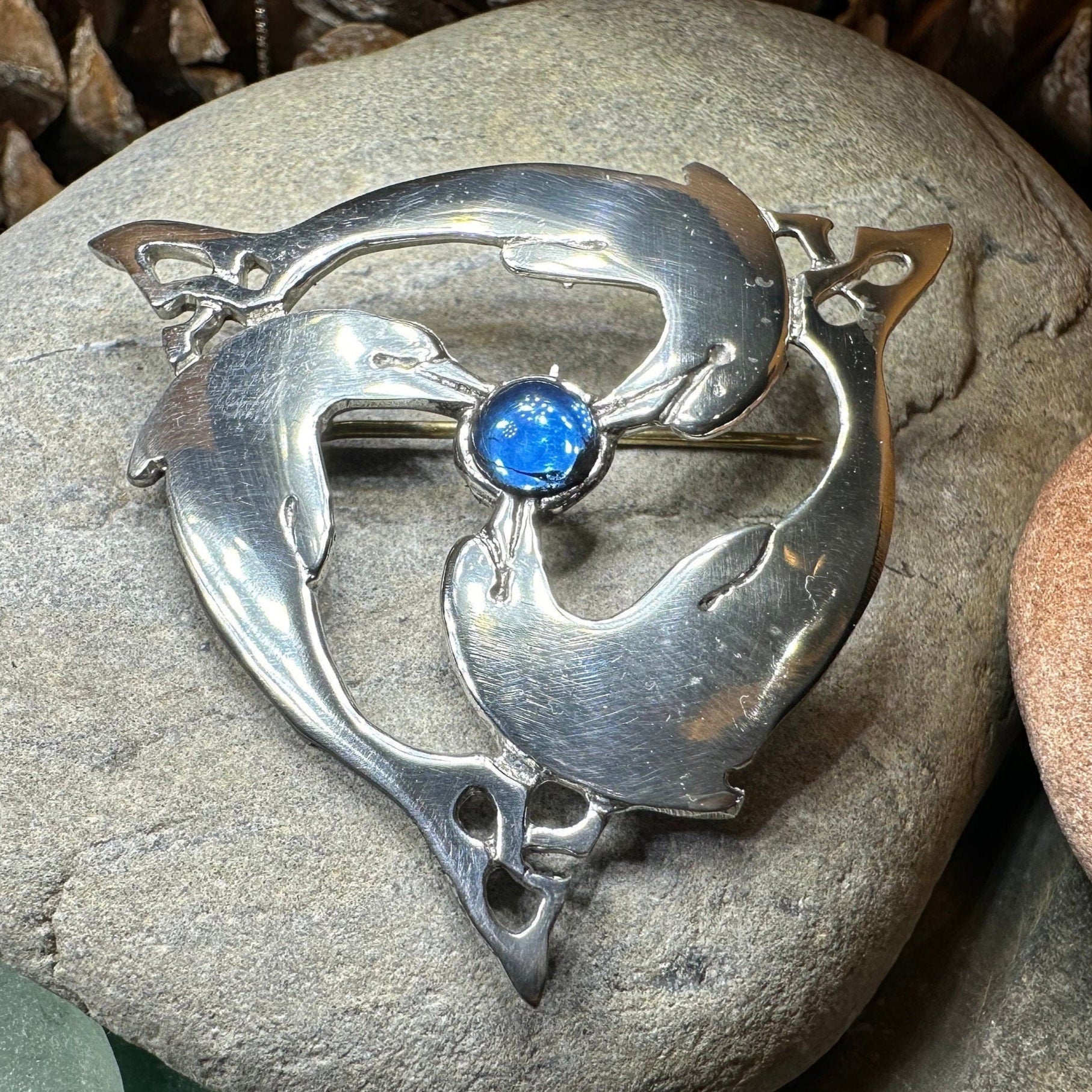 Celtic Dolphin Triskele Brooch - Handmade in Scotland