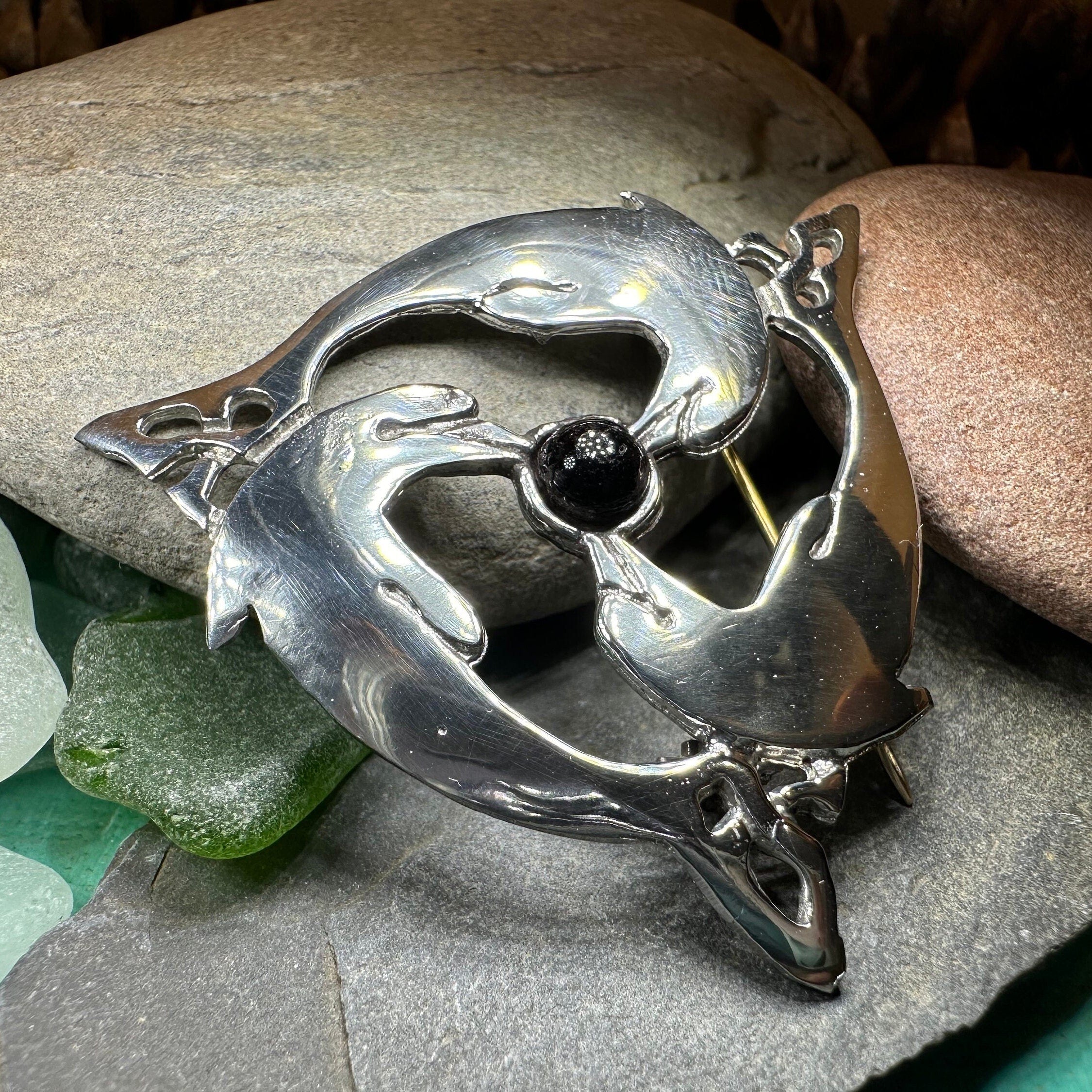 Celtic Dolphin Triskele Brooch - Handmade in Scotland