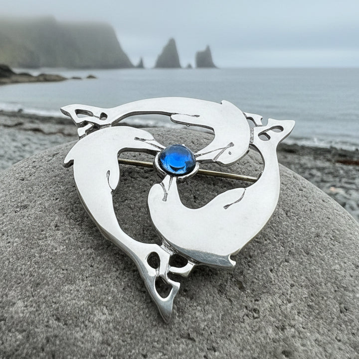 Celtic Dolphin Triskele Brooch - Handmade in Scotland