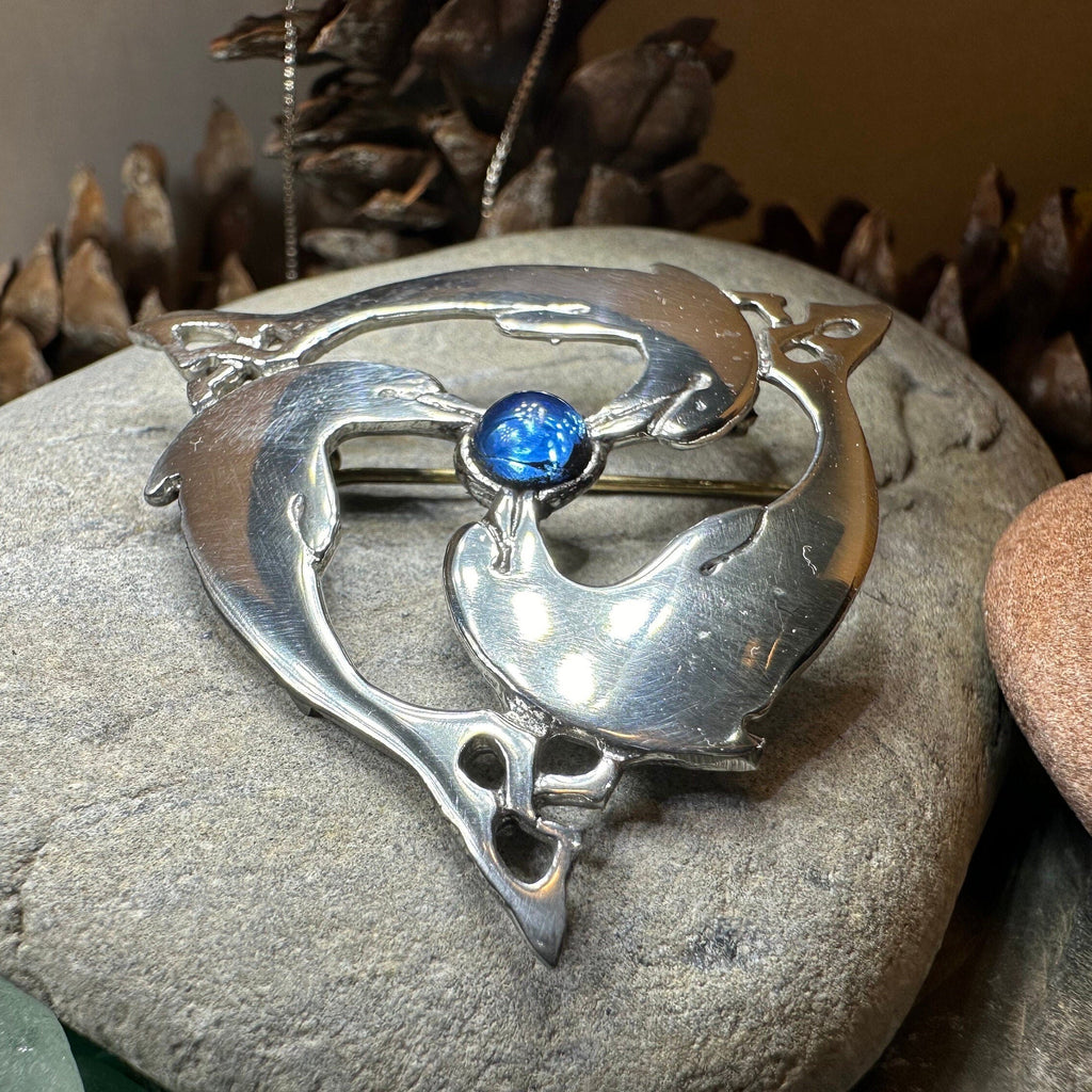 Celtic Dolphin Triskele Brooch - Handmade in Scotland