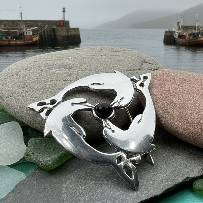 Celtic Dolphin Triskele Brooch - Handmade in Scotland