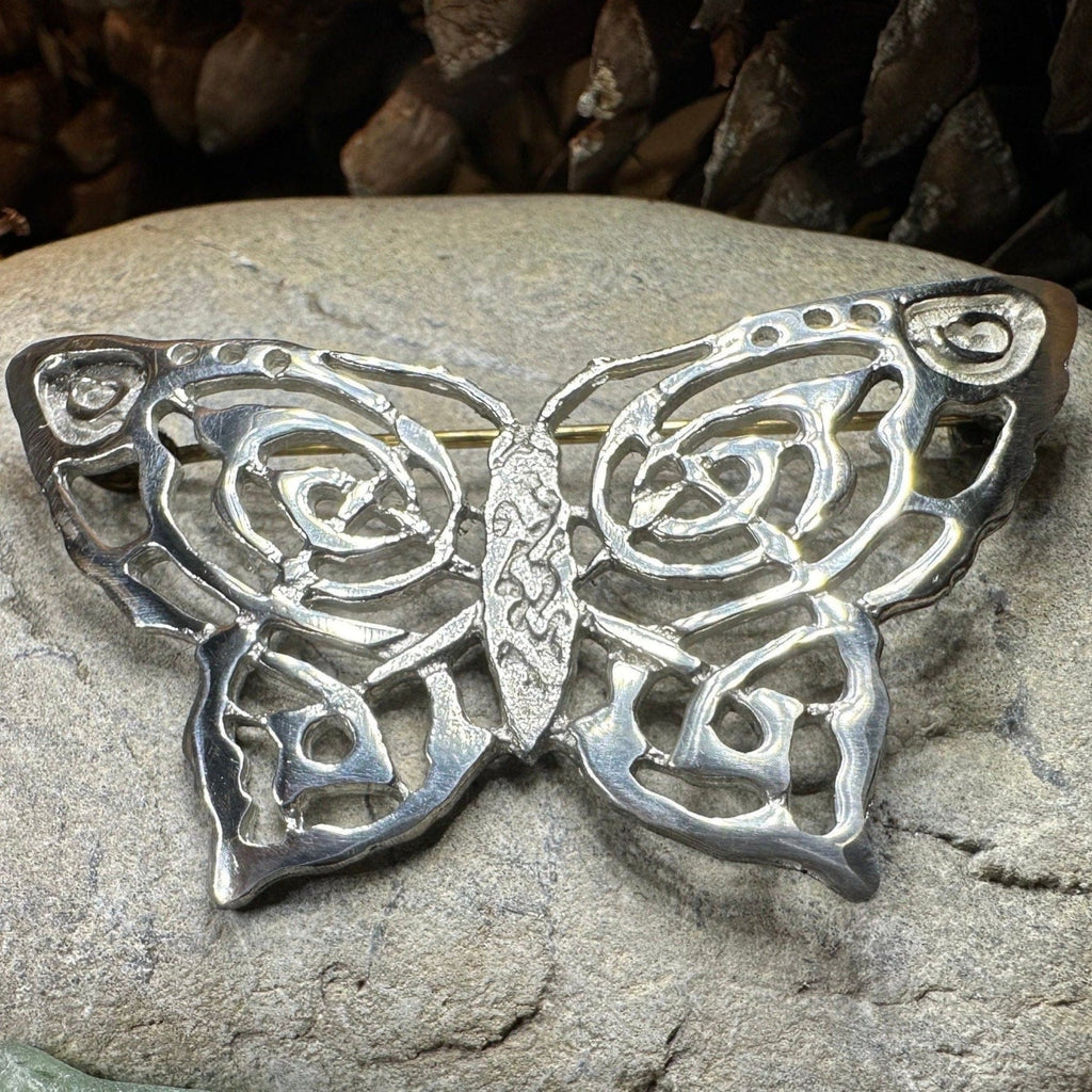 Pewter Celtic Butterfly Brooch - Handmade in Scotland