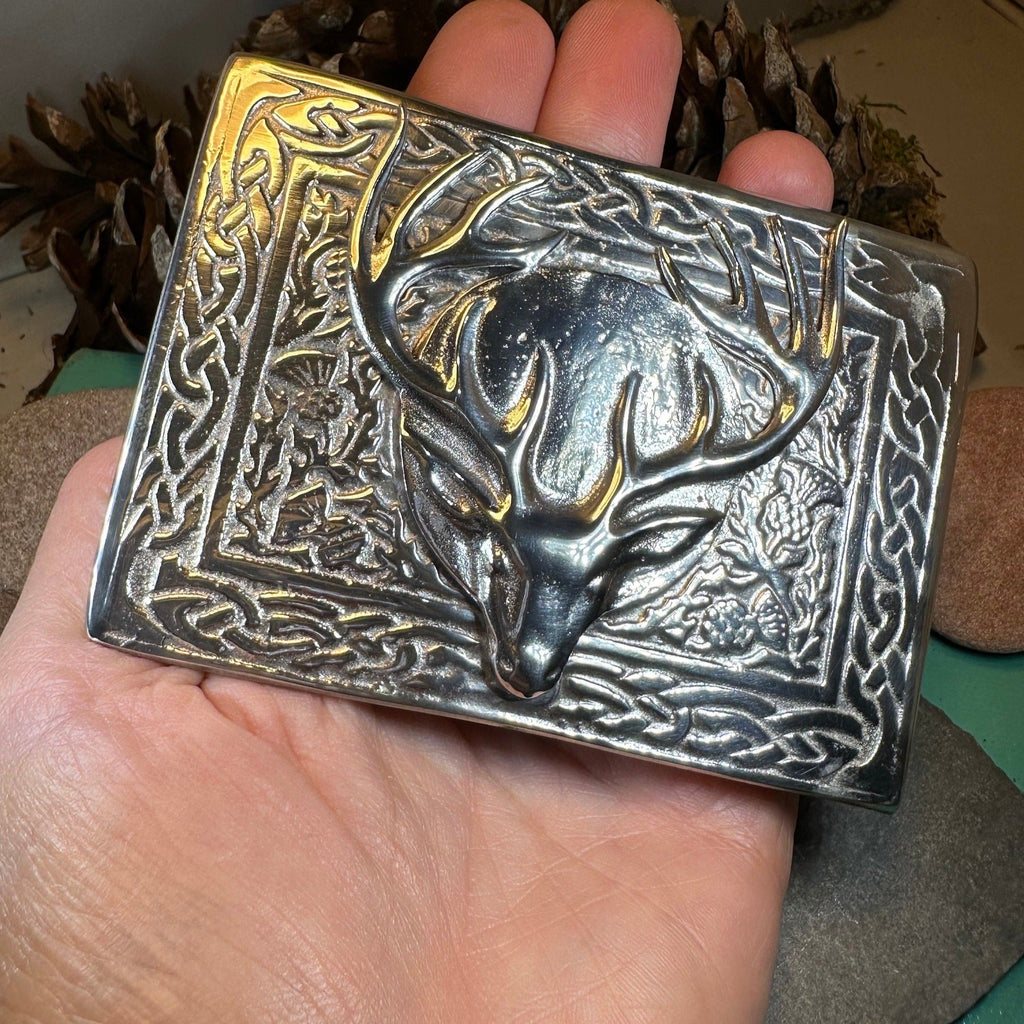 Celtic Stag Kilt Belt Buckle - Handmade in Scotland
