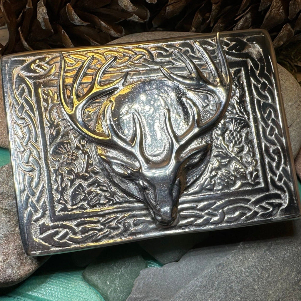 Celtic Stag Kilt Belt Buckle - Handmade in Scotland