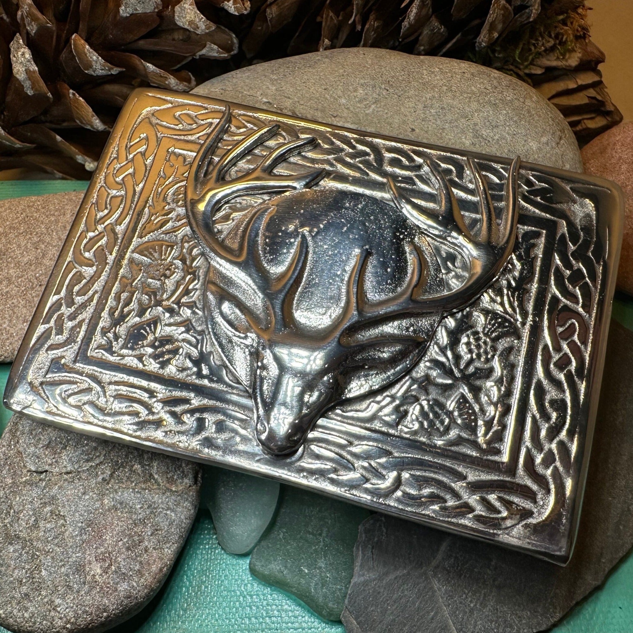Celtic Stag Kilt Belt Buckle - Handmade in Scotland