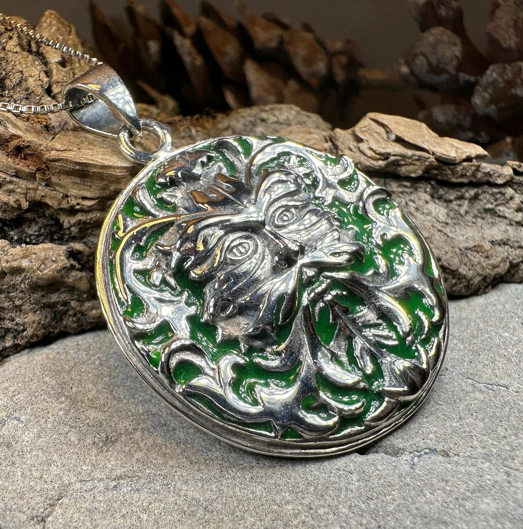 Black Forest Green Man Necklace in Sterling Silver