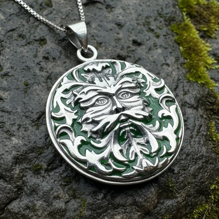 Black Forest Green Man Necklace in Sterling Silver