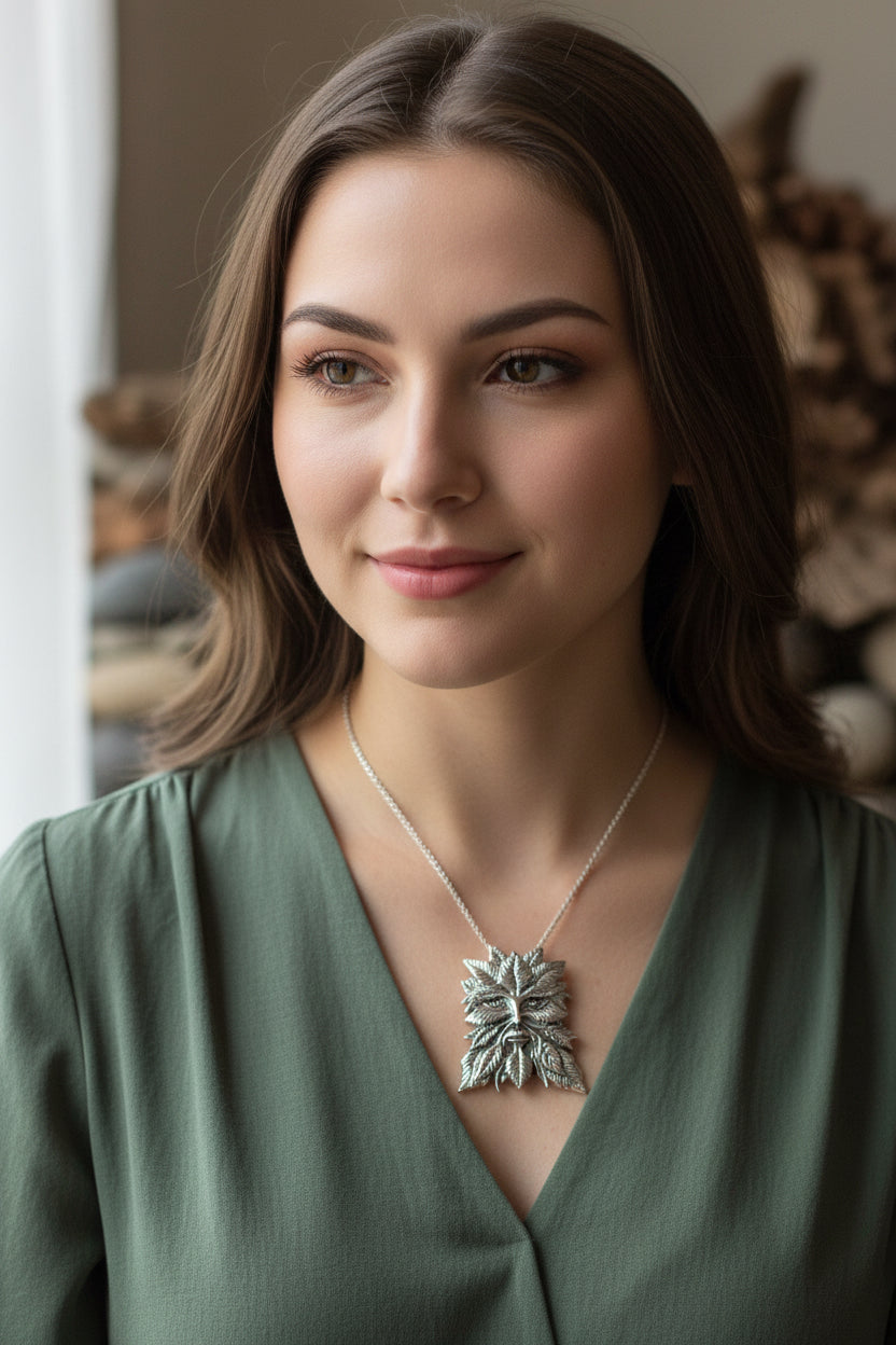 Montgeon Green Man Necklace in Sterling Silver