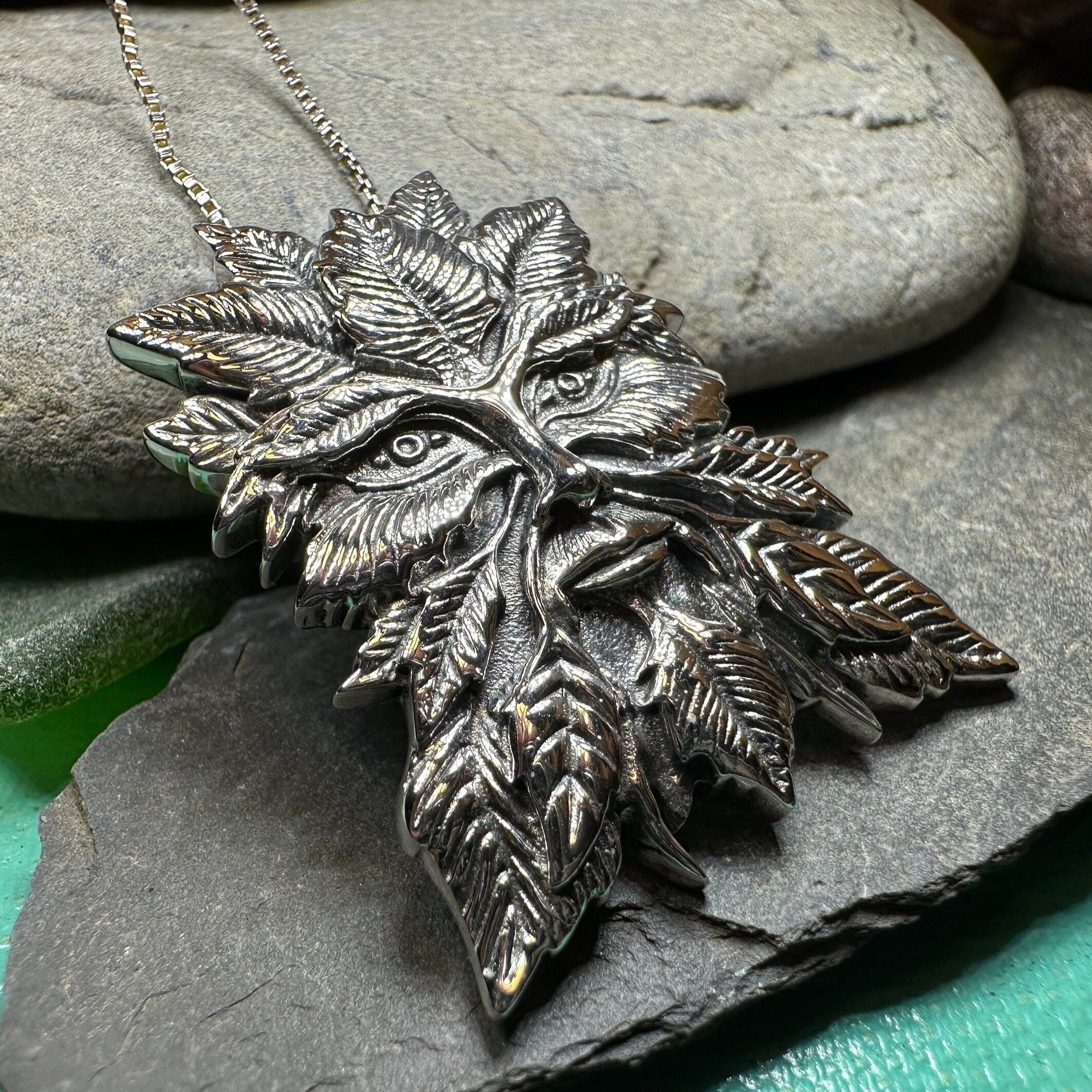 Montgeon Green Man Necklace in Sterling Silver