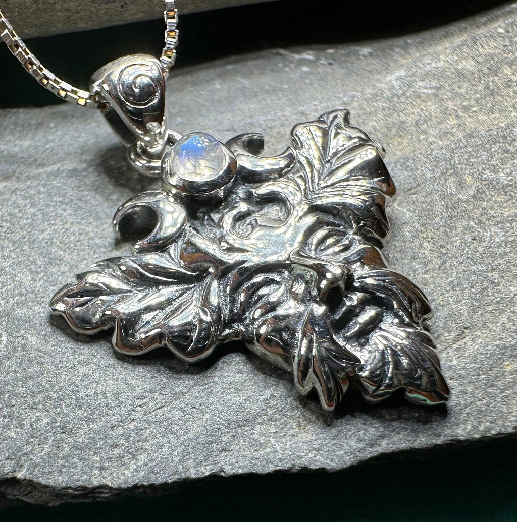 Huelgoat Green Man Moonstone Necklace in Sterling Silver
