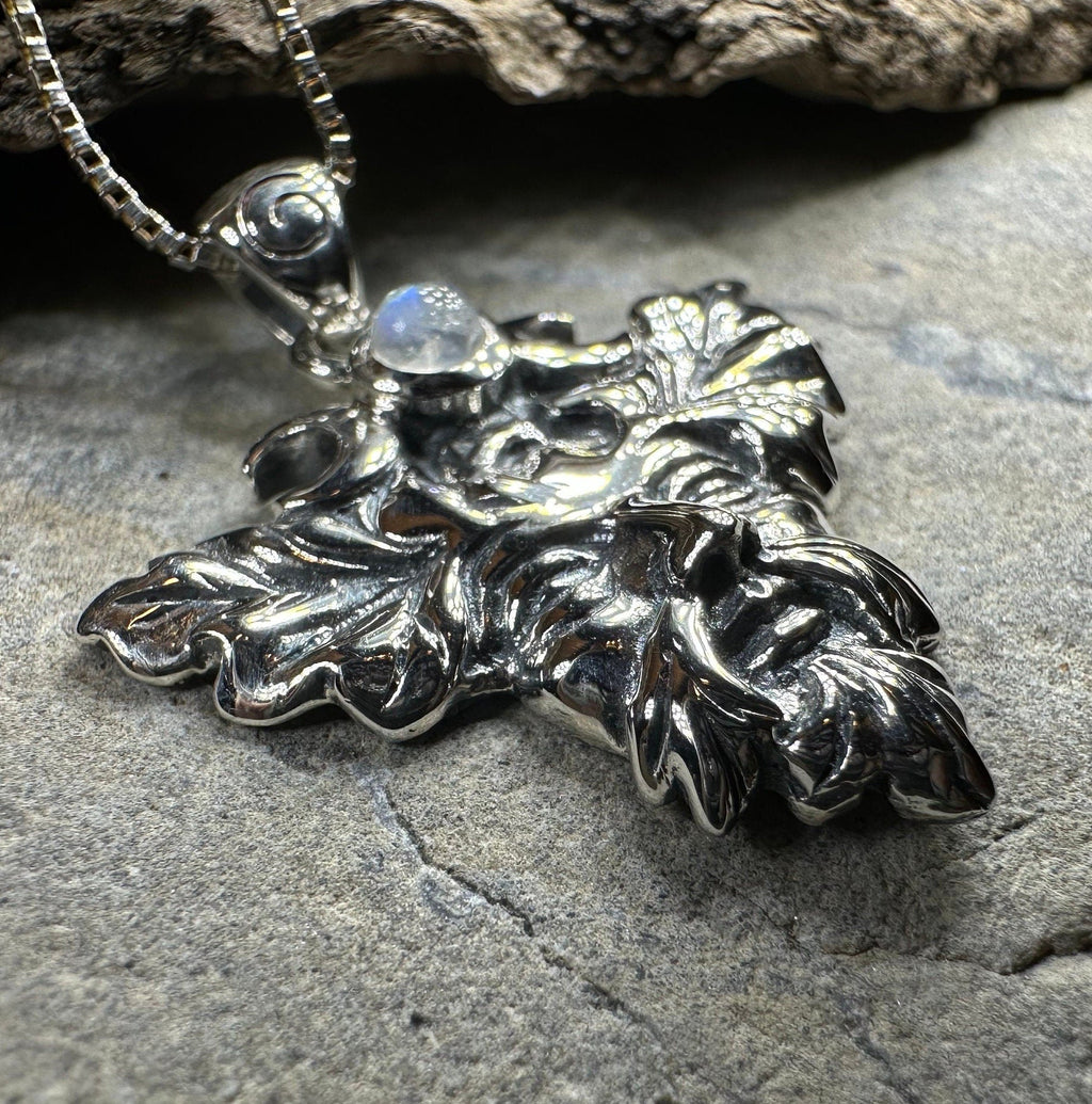 Huelgoat Green Man Moonstone Necklace in Sterling Silver