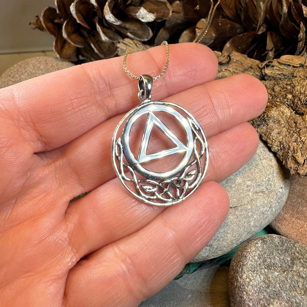 Celtic AA Sobriety Necklace in Sterling Silver
