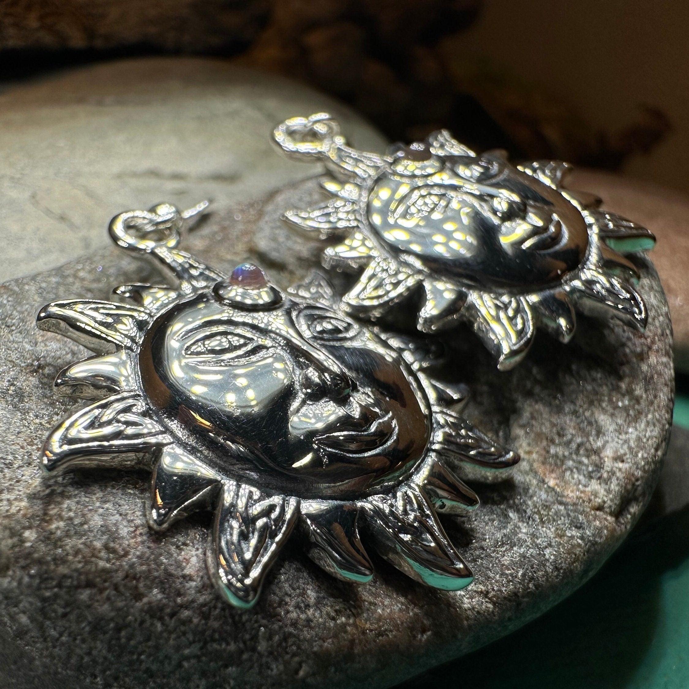 Celtic Skies Sun Moonstone Earrings in Sterling Silver