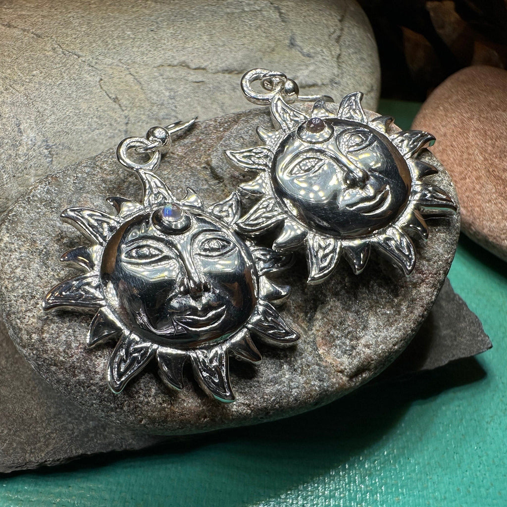 Celtic Skies Sun Moonstone Earrings in Sterling Silver