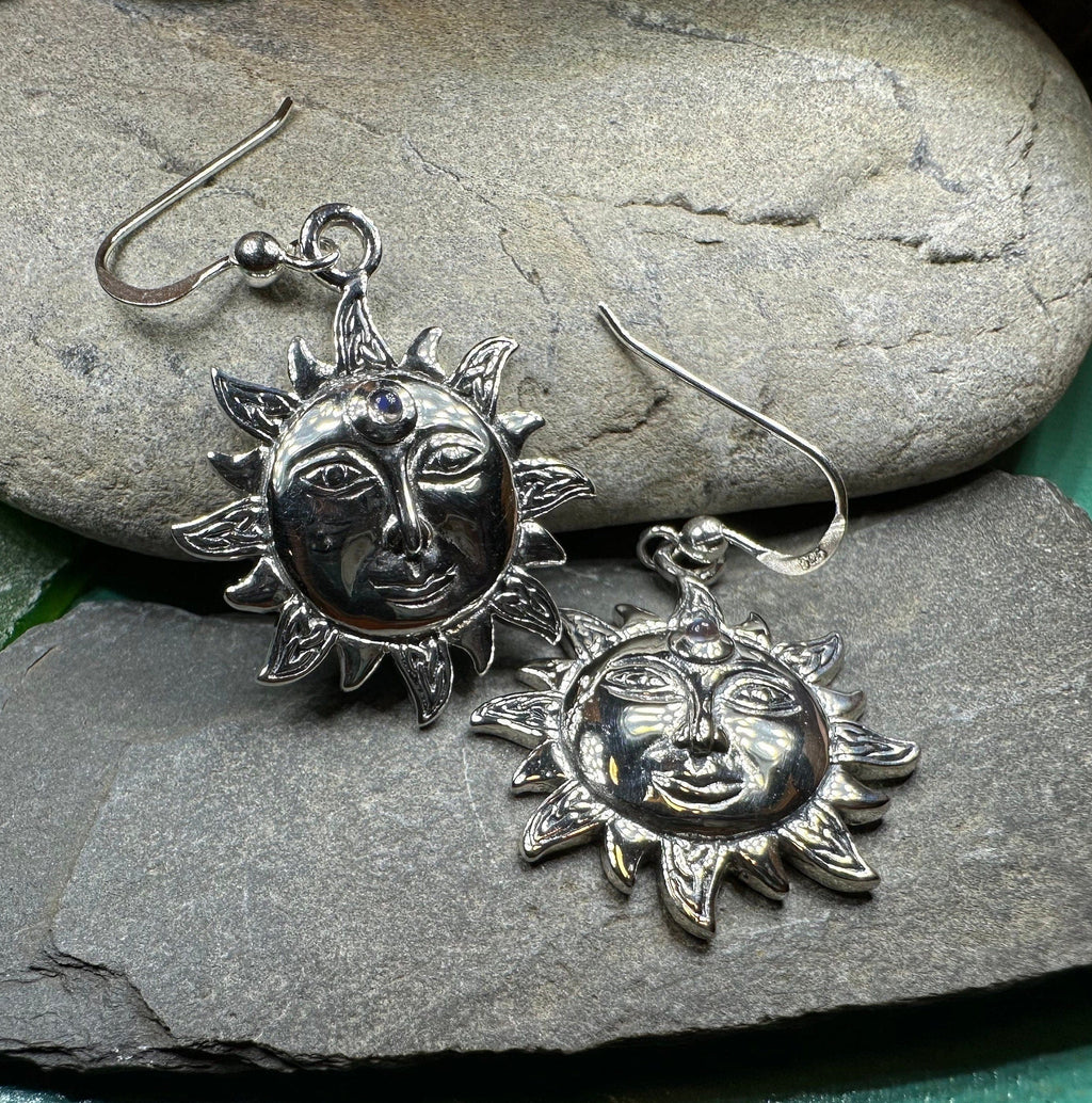 Celtic Skies Sun Moonstone Earrings in Sterling Silver