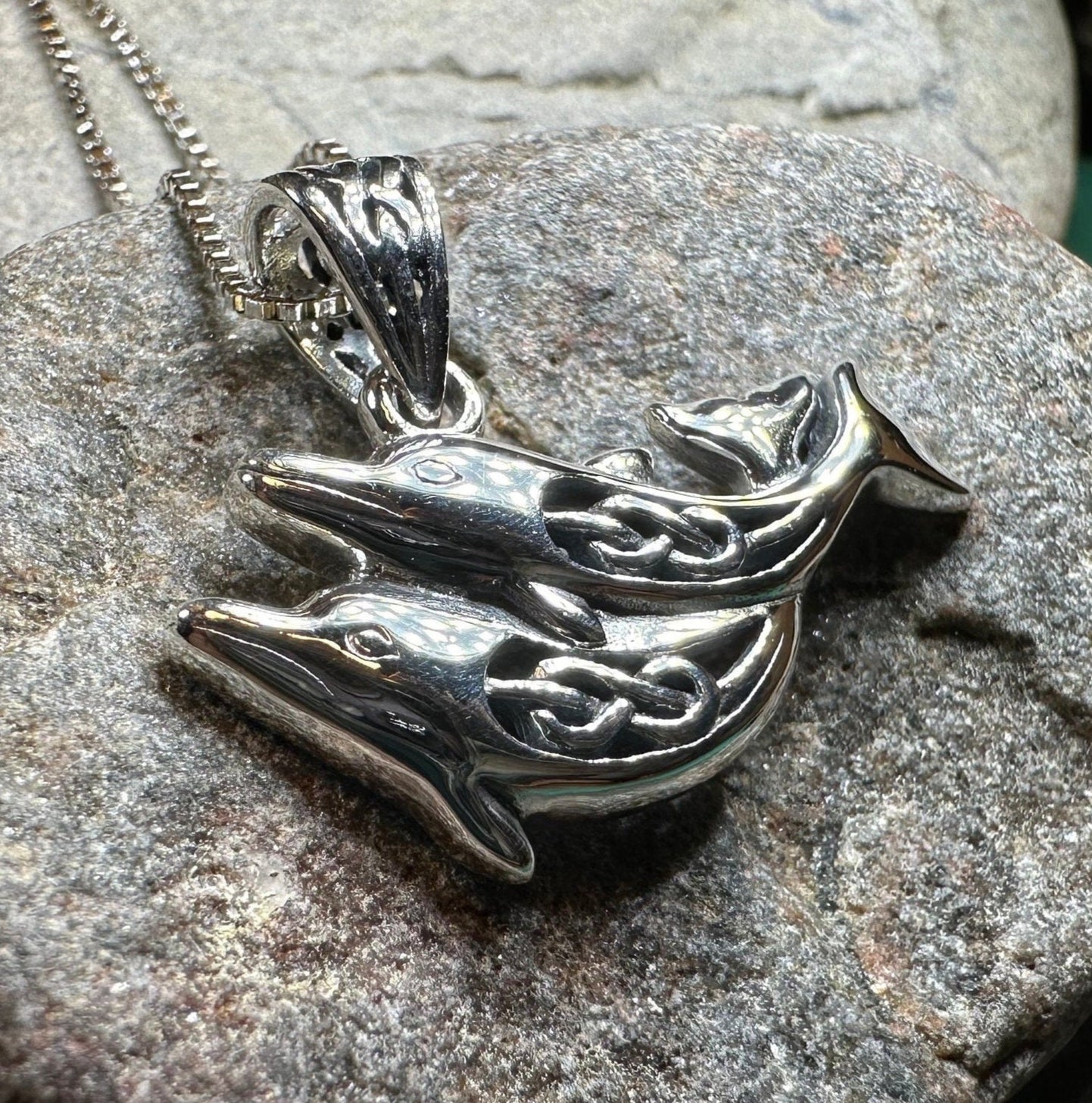Always Together Celtic Dolphin Necklace in Sterling Silver