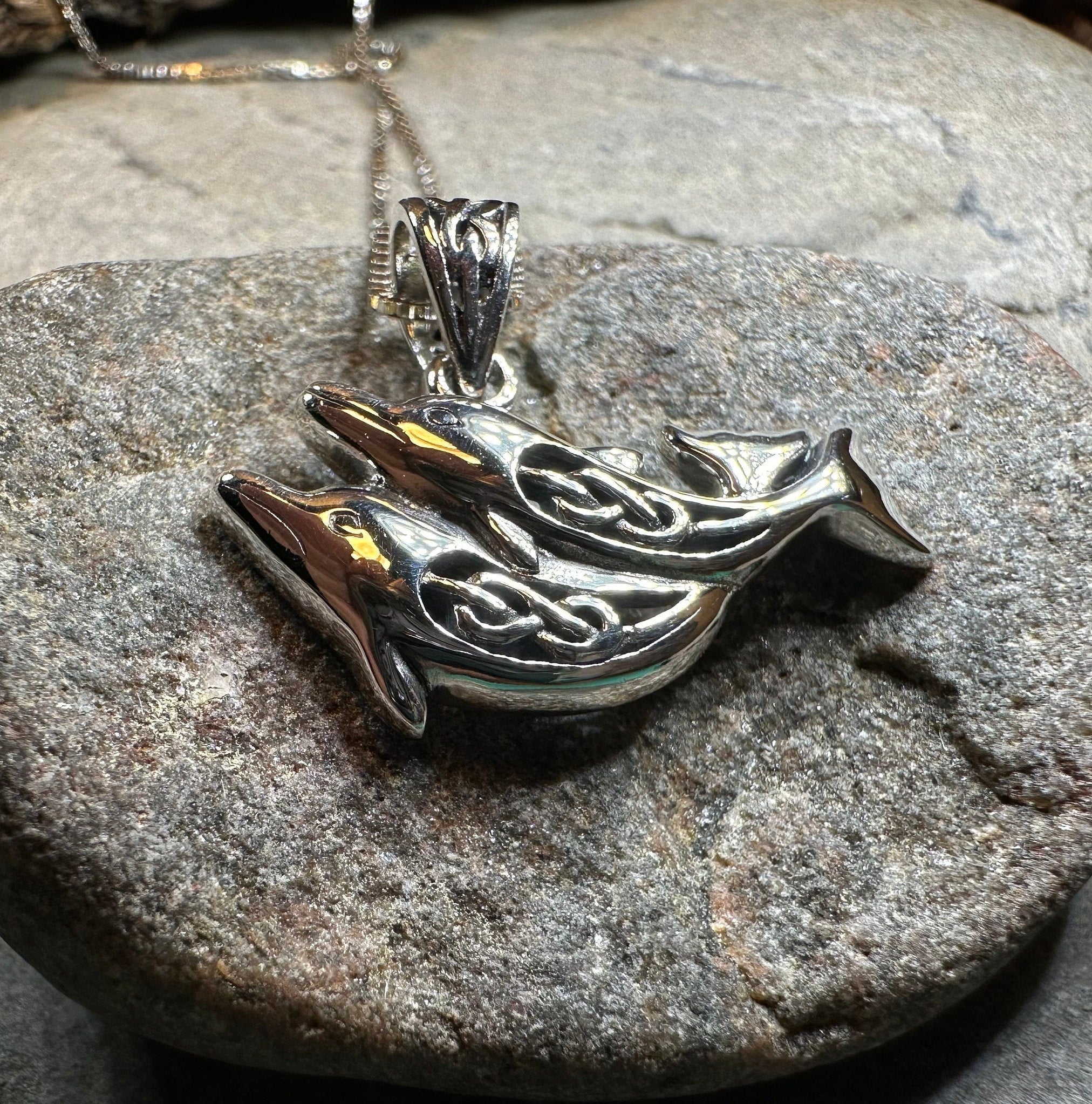 Always Together Celtic Dolphin Necklace in Sterling Silver