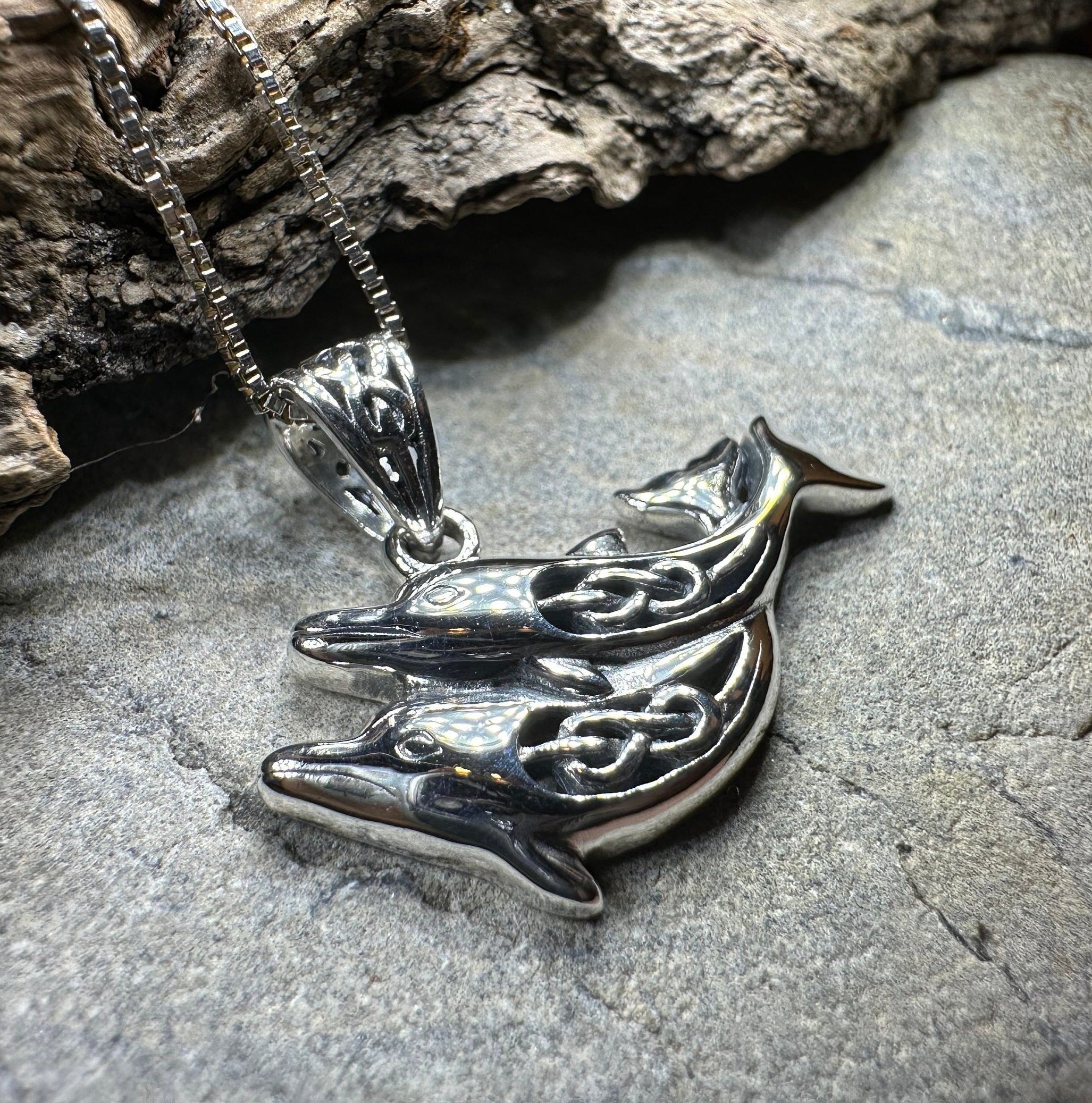 Always Together Celtic Dolphin Necklace in Sterling Silver