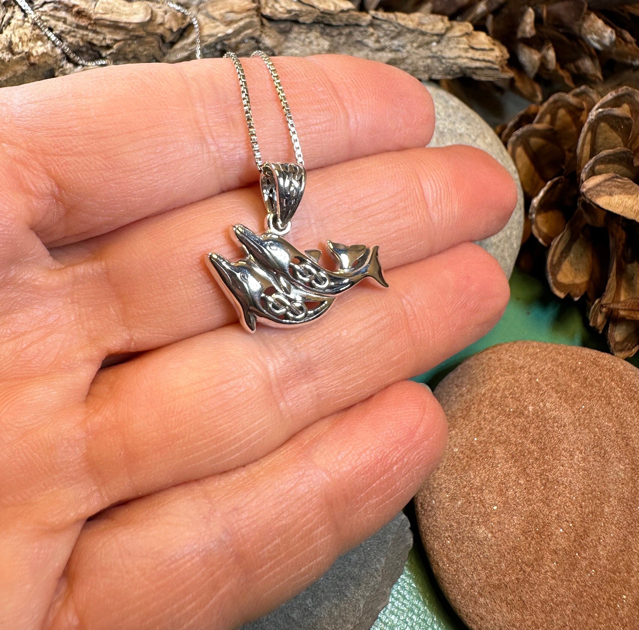 Always Together Celtic Dolphin Necklace in Sterling Silver