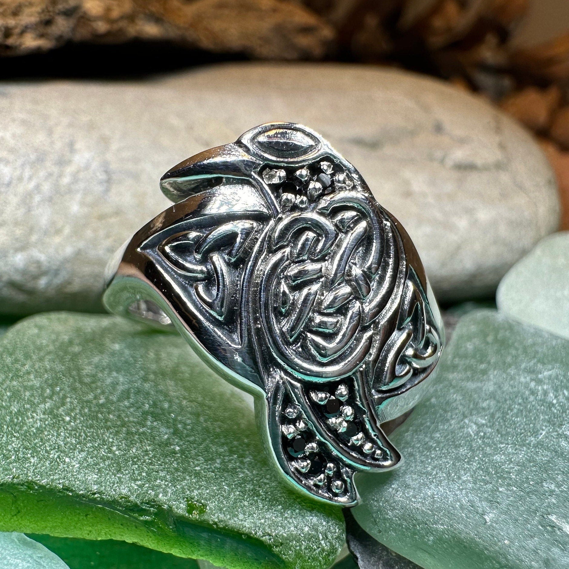 Morrigan Celtic Raven Ring in Sterling Silver