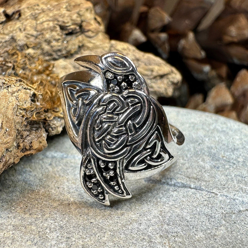 Morrigan Celtic Raven Ring in Sterling Silver