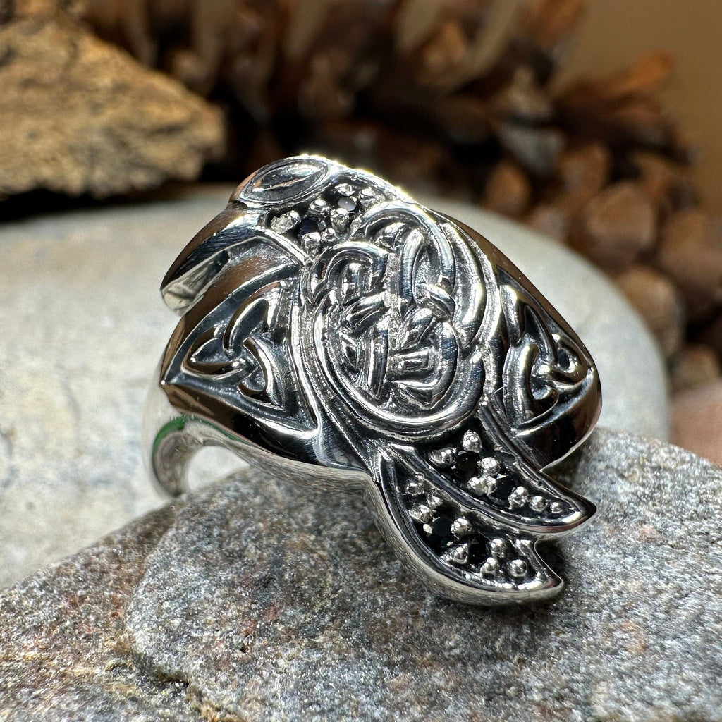 Morrigan Celtic Raven Ring in Sterling Silver
