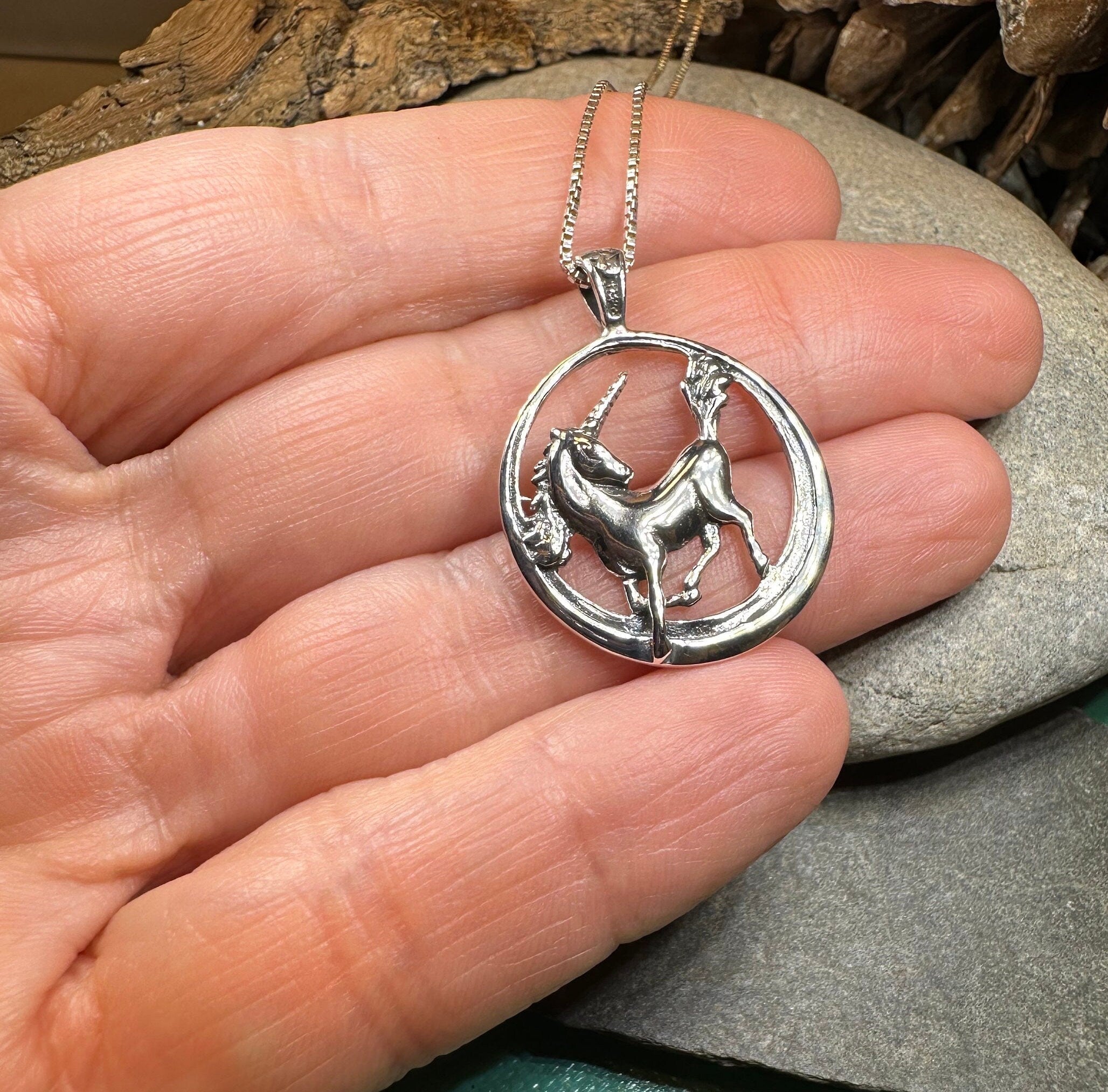 Prancing Unicorn Necklace in Sterling Silver