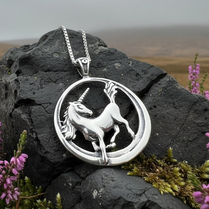 Prancing Unicorn Necklace in Sterling Silver