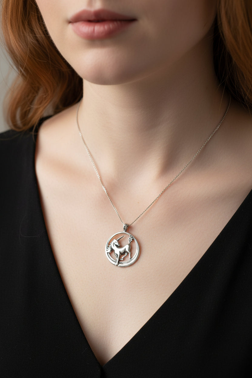 Prancing Unicorn Necklace in Sterling Silver