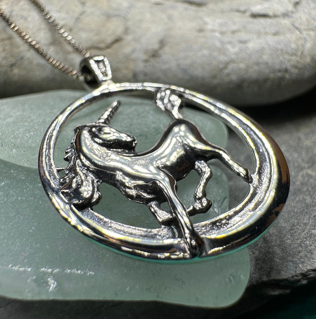 Prancing Unicorn Necklace in Sterling Silver